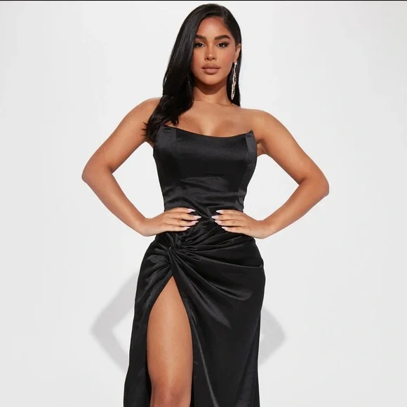 Fashion Nova Dresses Satin Black Slit Dress Poshmark